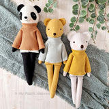 3-in-1 Teddybear, Koala & Panda doll with clothes PDF sewing pattern tutorial
