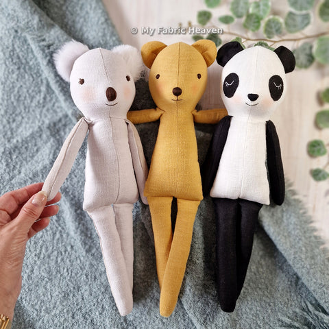3-in-1 Teddybear, Koala & Panda doll PDF sewing pattern tutorial