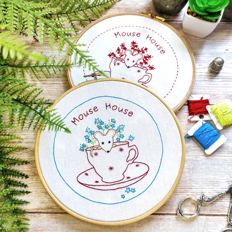 Mouse in a tea-cup EASY PDF hand embroidery pattern & tutorial
