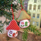 Mushroom House, Felt Christmas Ornament, Hand sewing pattern and photo tutorial