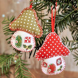 Mushroom House, Felt Christmas Ornament, Hand sewing pattern and photo tutorial