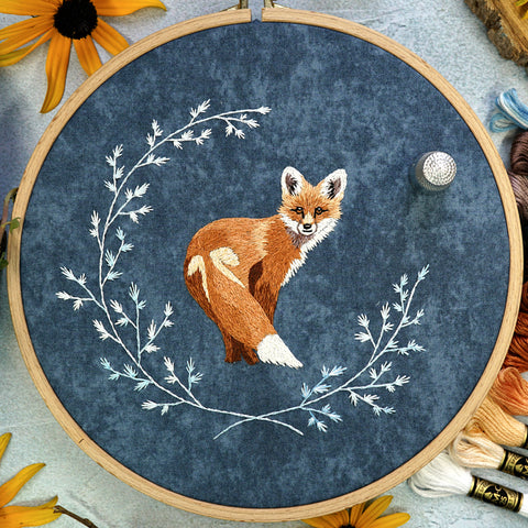 Fox PDF embroidery pattern and thread painting video tutorial