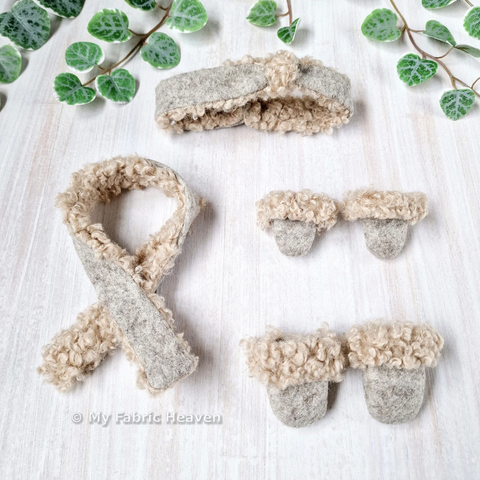 Doll Winter Accessories scarf, mittens, shoes & headband PDF sewing pattern tutorial