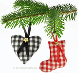 Easy Stuffed Christmas Ornaments sewing pattern tutorial Heart, Stocking, Star, Tree, Candy Cane, Bell.
