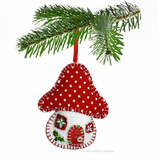 Mushroom House, Felt Christmas Ornament, Hand sewing pattern and photo tutorial