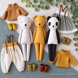 3-in-1 Teddybear, Koala & Panda doll with clothes PDF sewing pattern tutorial