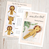 Lion doll and clothes PDF sewing pattern tutorial