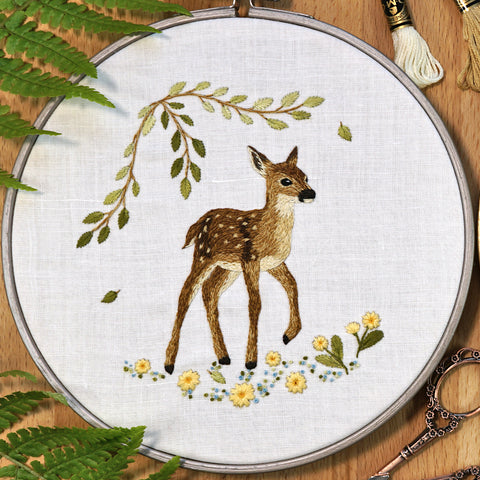 Fawn, baby deer, PDF embroidery pattern and thread painting video tutorial
