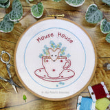 Mouse in a tea-cup EASY PDF hand embroidery pattern & tutorial